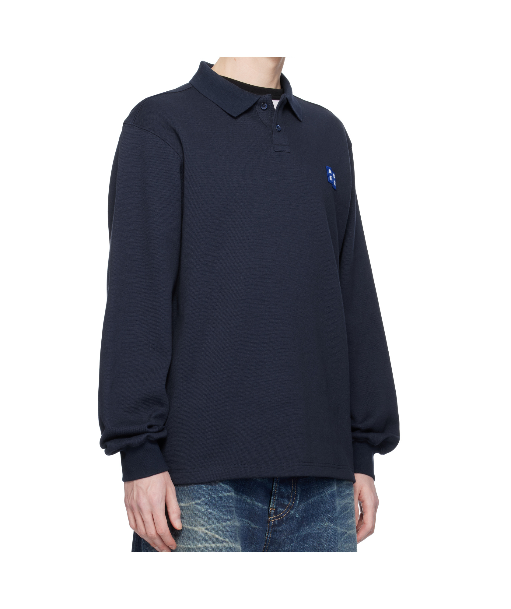 Ader Error Lapel Long Sleeve Polo Shirt In Blue