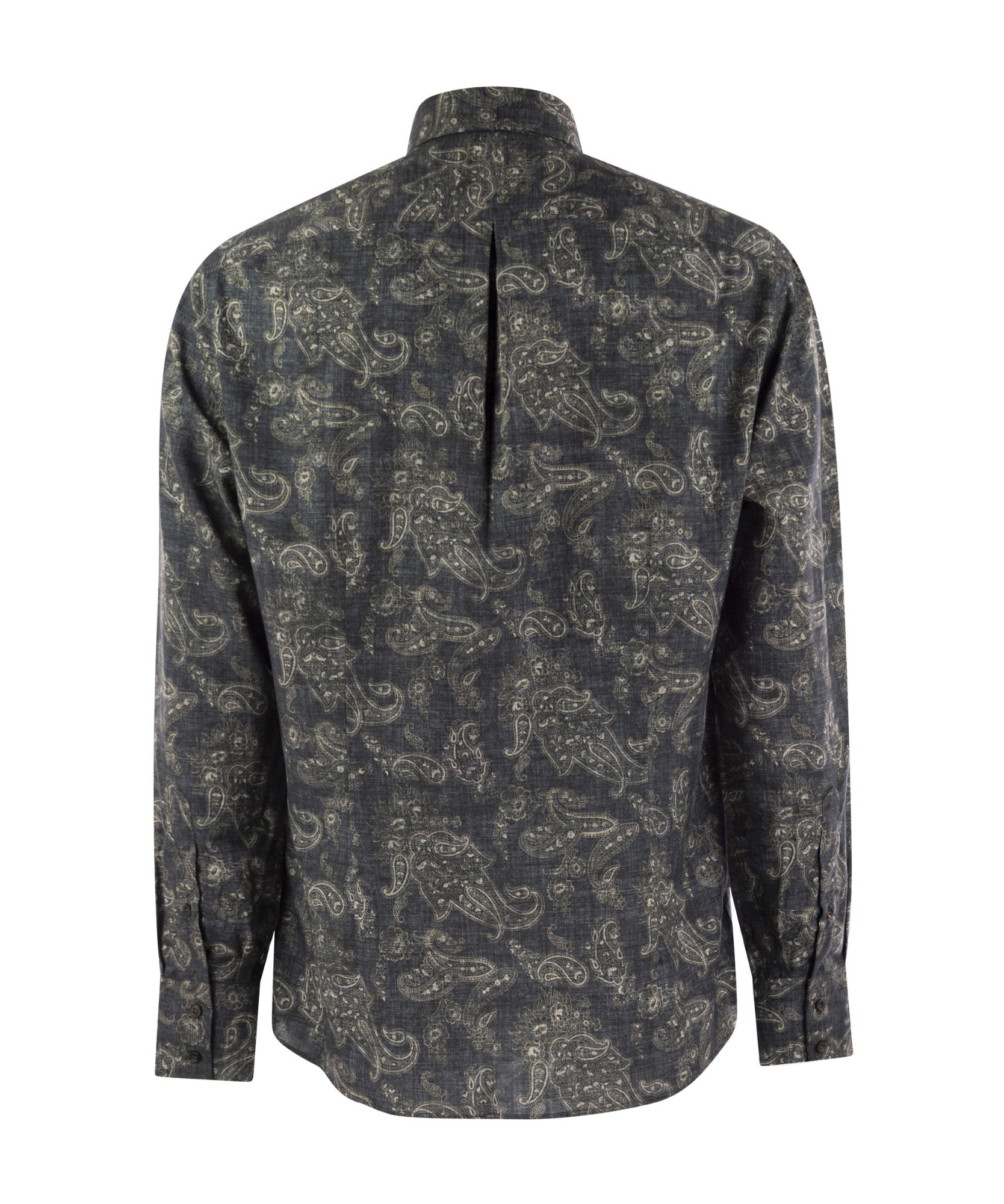 Brunello Cucinelli Men's Slim Fit Cotton Paisley Canvas Shirt In Black