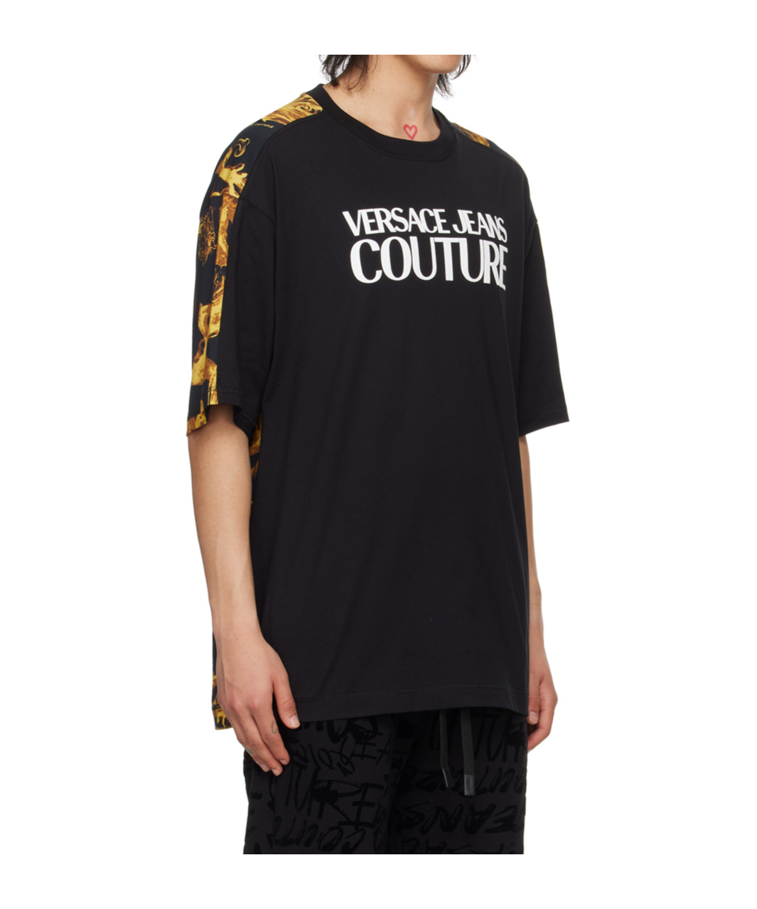 Shop Versace Jeans Round Collar Printed T-shirt In Black