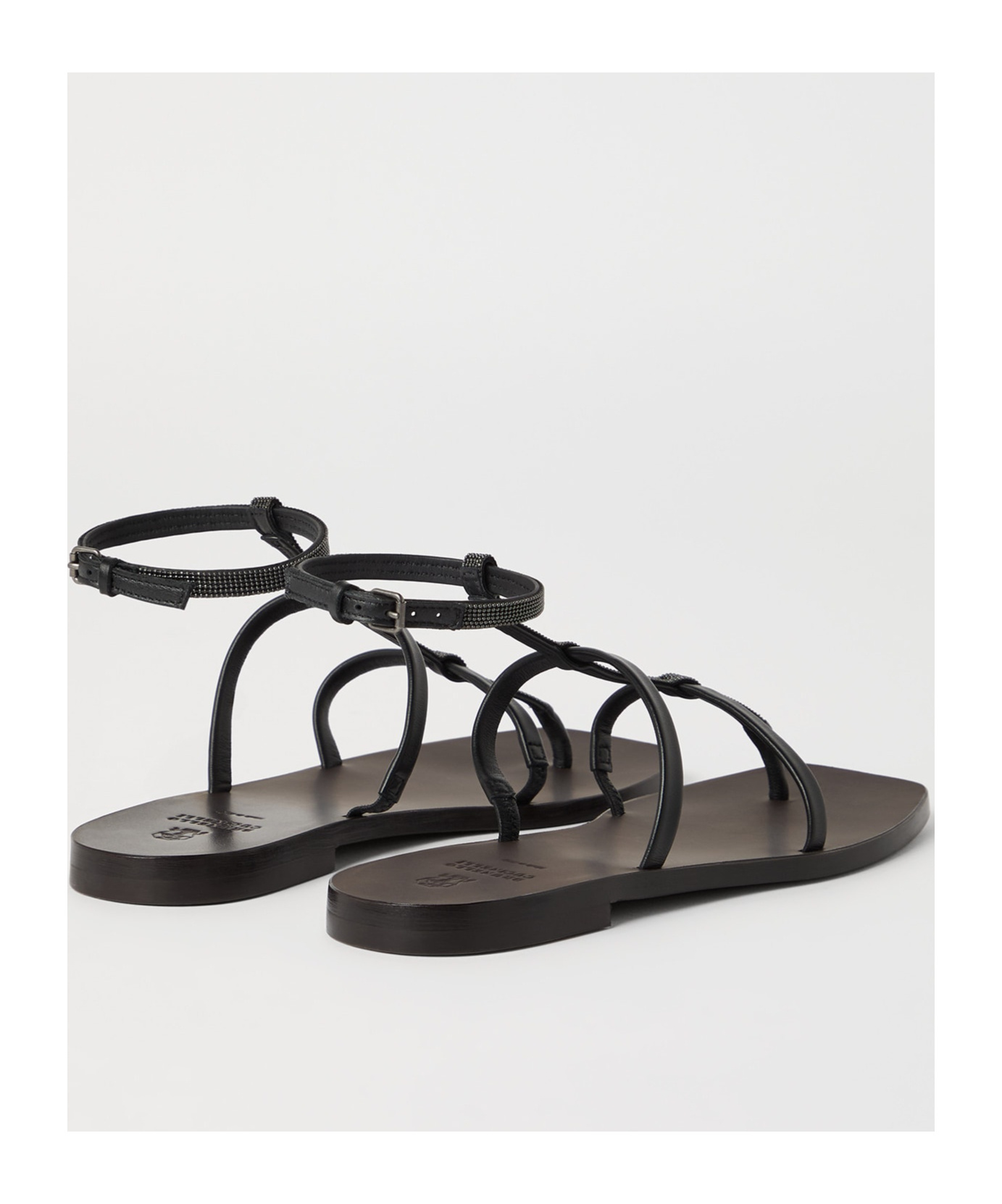 Brunello Cucinelli Square-headed Flat Sandals In Black