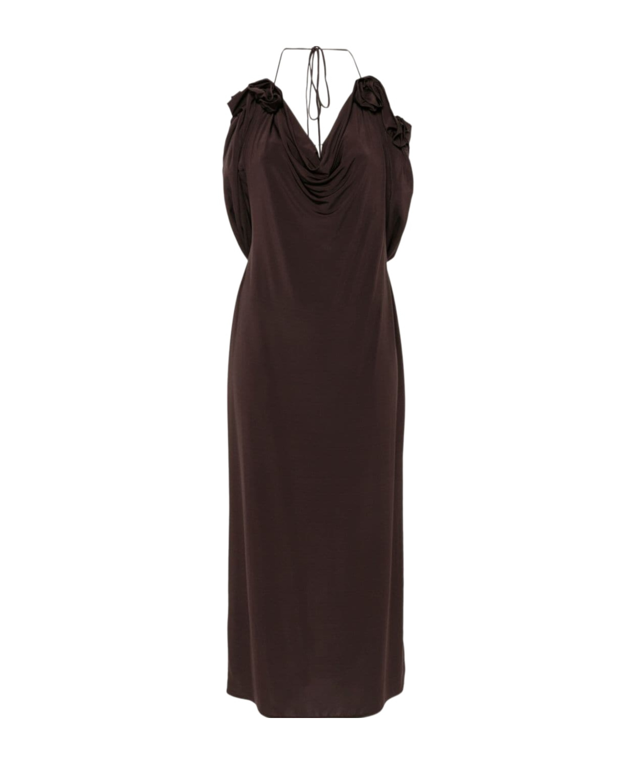 Magda Butrym Draped Cowl Neck Midi Dress In Chocolate Brown