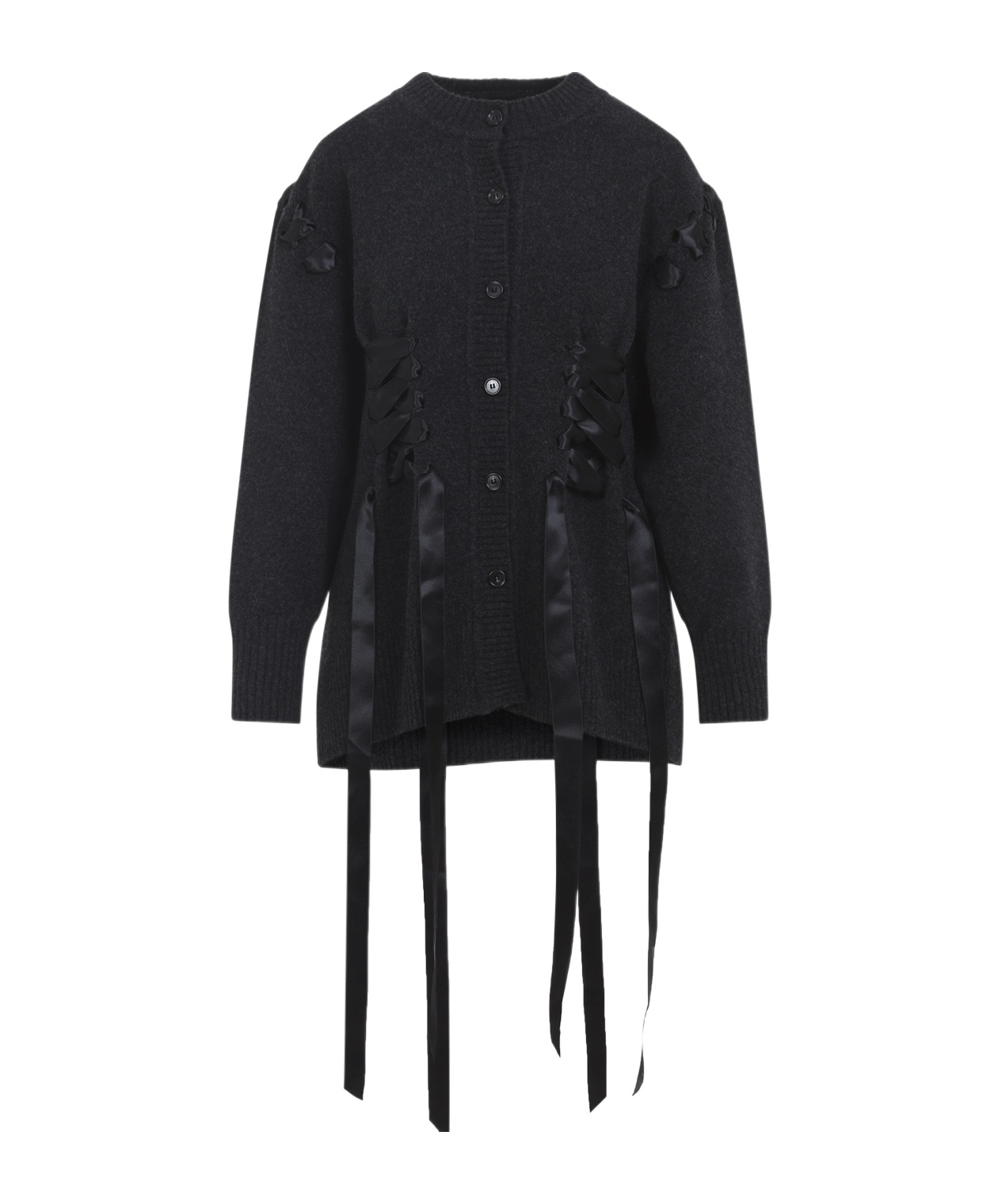 Simone Rocha Womens Charcoal Sculpted Ribbon Stretch-wool Blend Cardigan Xs In Black