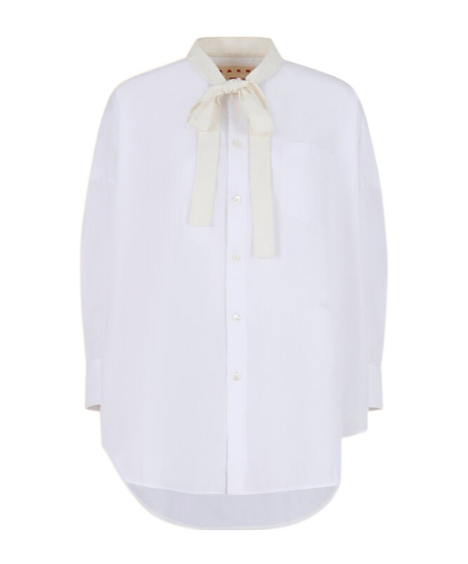 Marni Tie-neck Cotton Shirt Dress In White