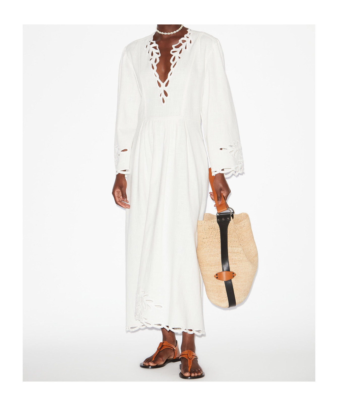 Isabel Marant Étoile Tianny Pleated Broderie Anglaise Cotton Midi Dress In White