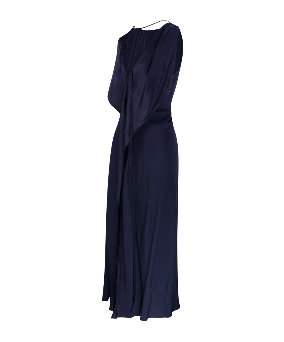 Victoria Beckham Draped V-neck Midi Dress With Asymmetric Hem In Blue