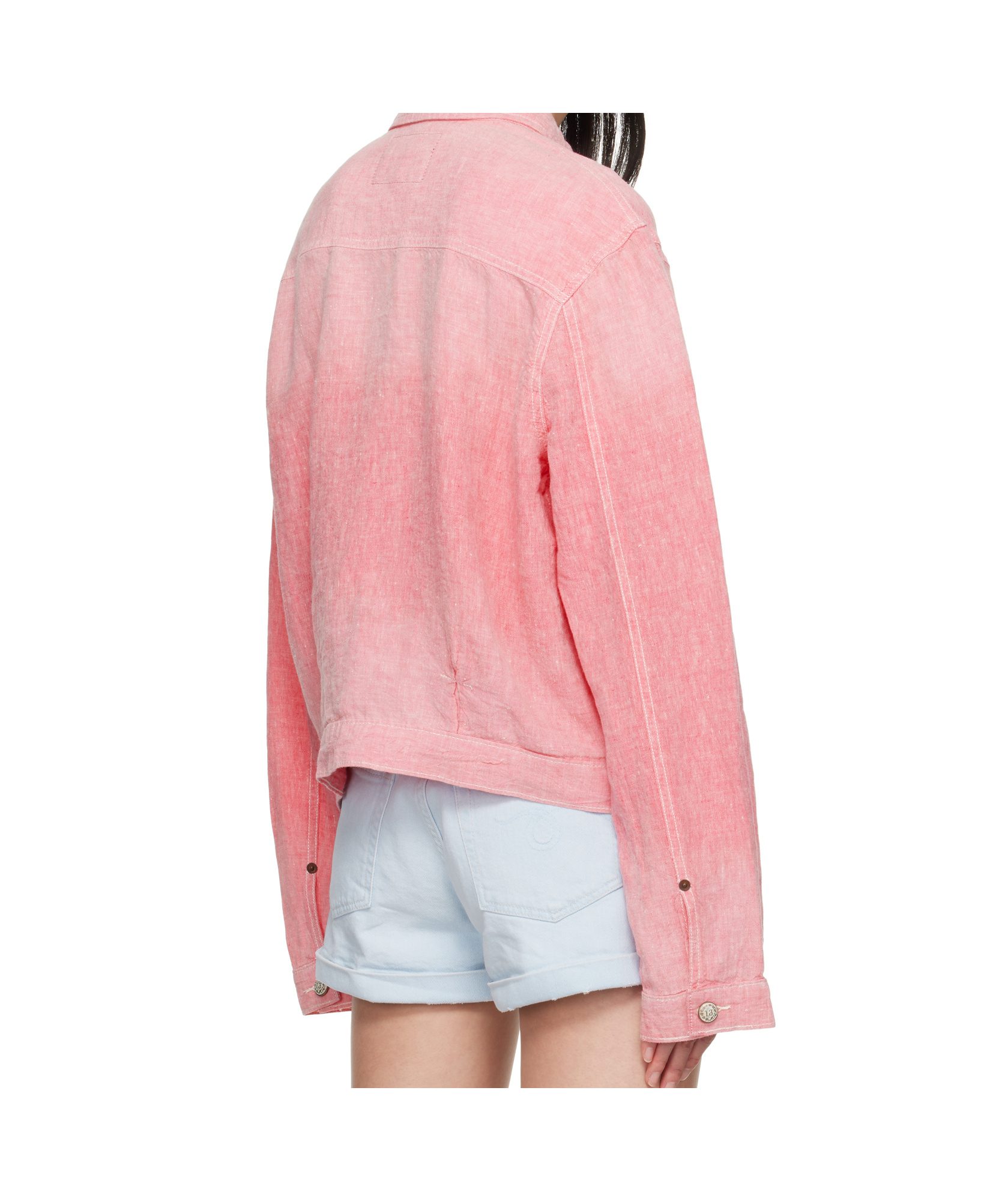 R13 Long Sleeve Casual Jacket In Coral Linen Chambray