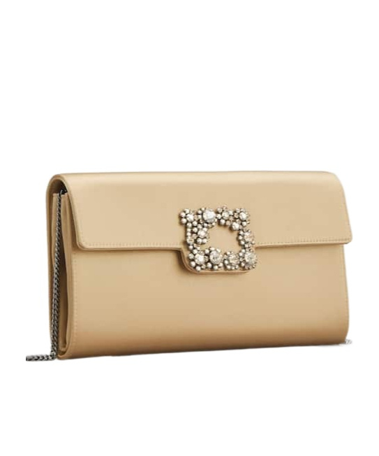 Roger Vivier Efflorescence Silk Satin Clutch In Nude