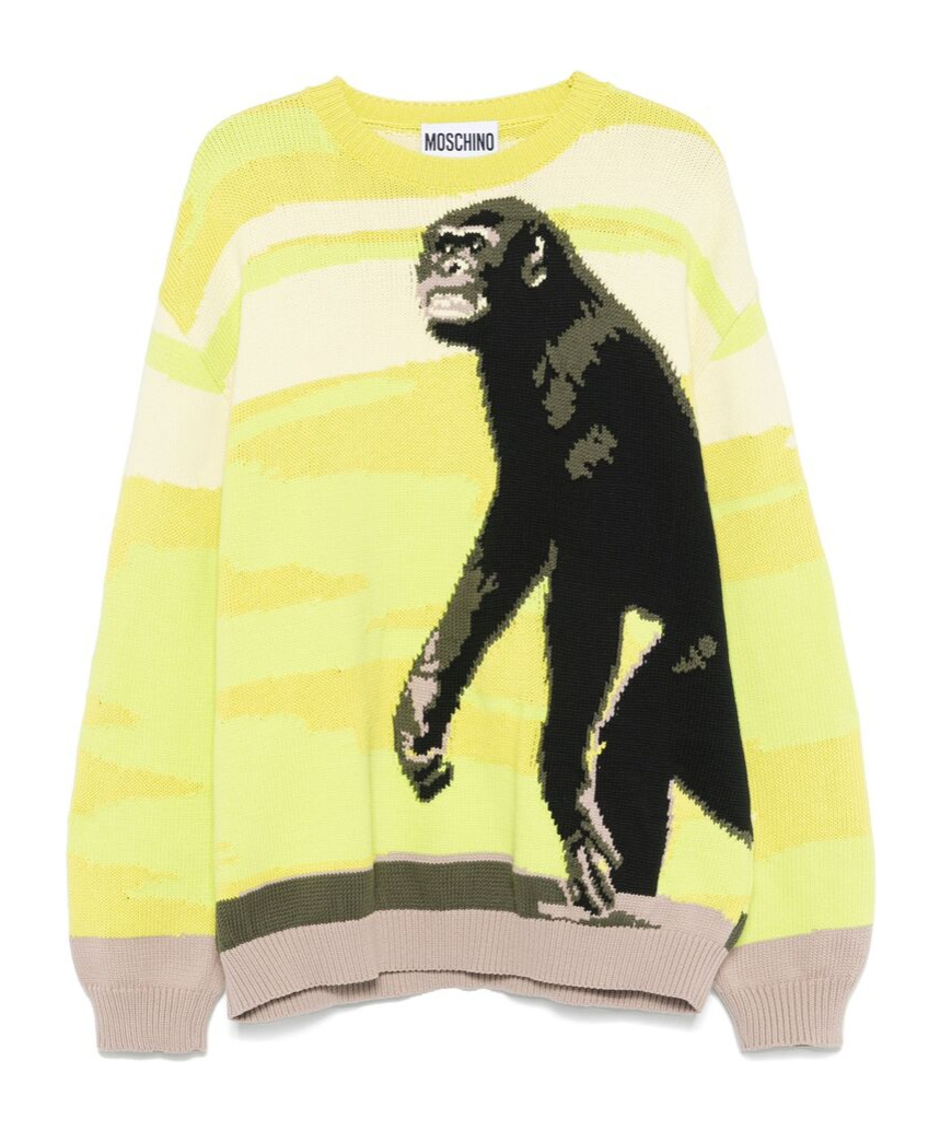 Moschino Chimpanzee Intarsia Knit Sweater In Black
