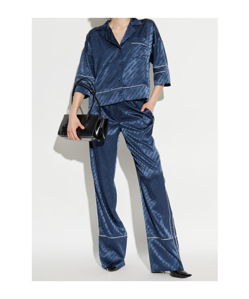 Off-white Jacquard Satin Pajama Pants In Blue