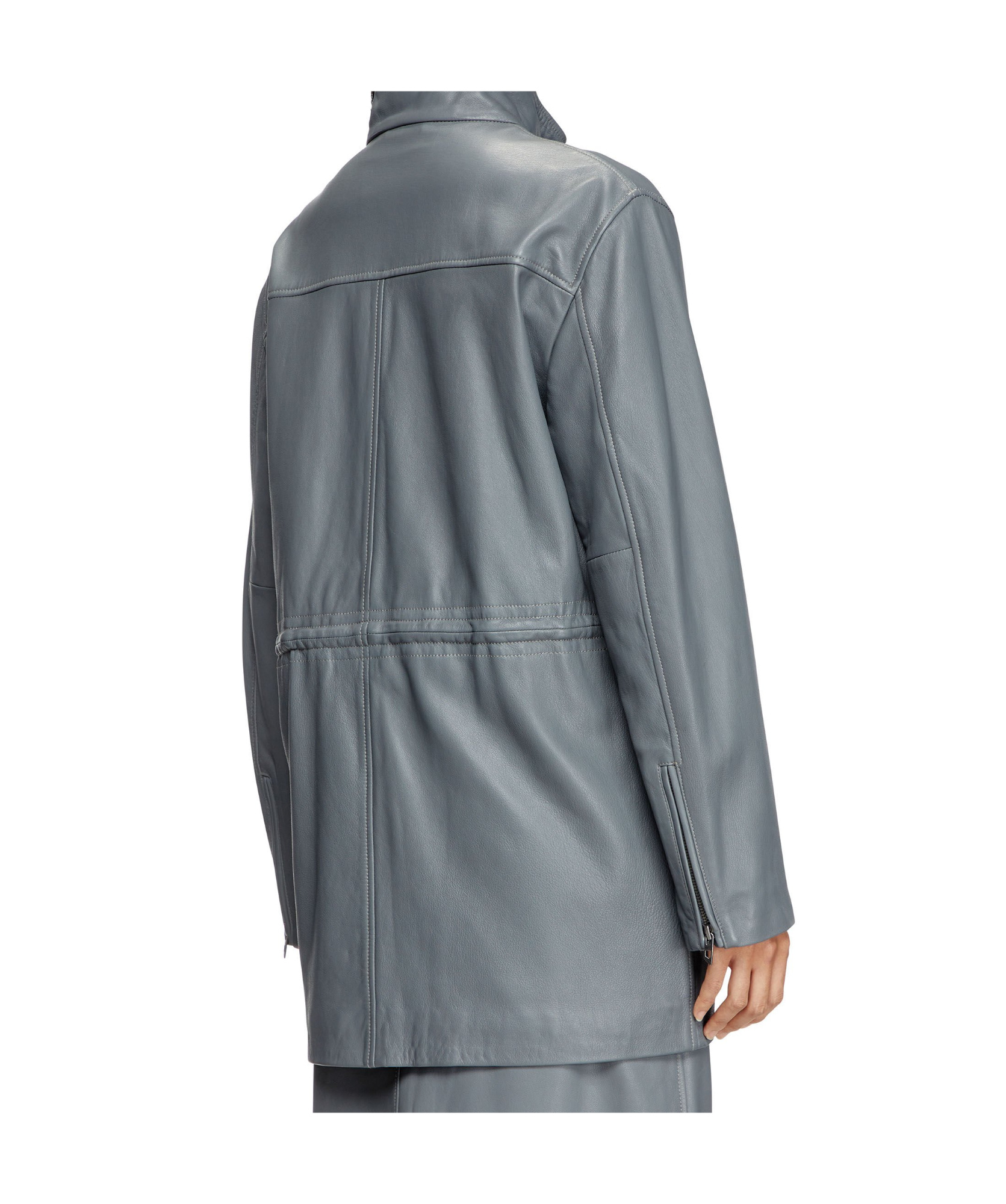 Shop Diesel L-wen Leather Jacket In Gray