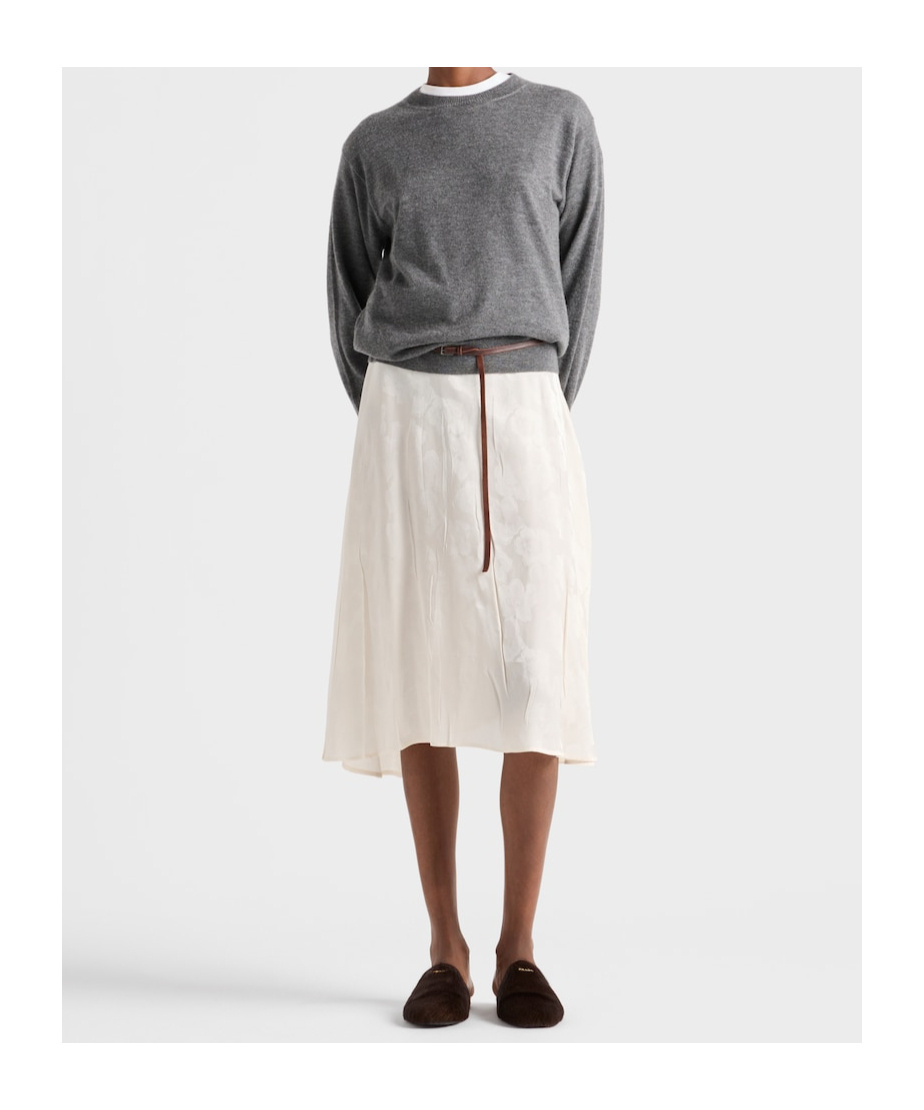 Prada Superfine Cashmere Knit Crewneck Sweater In Gray