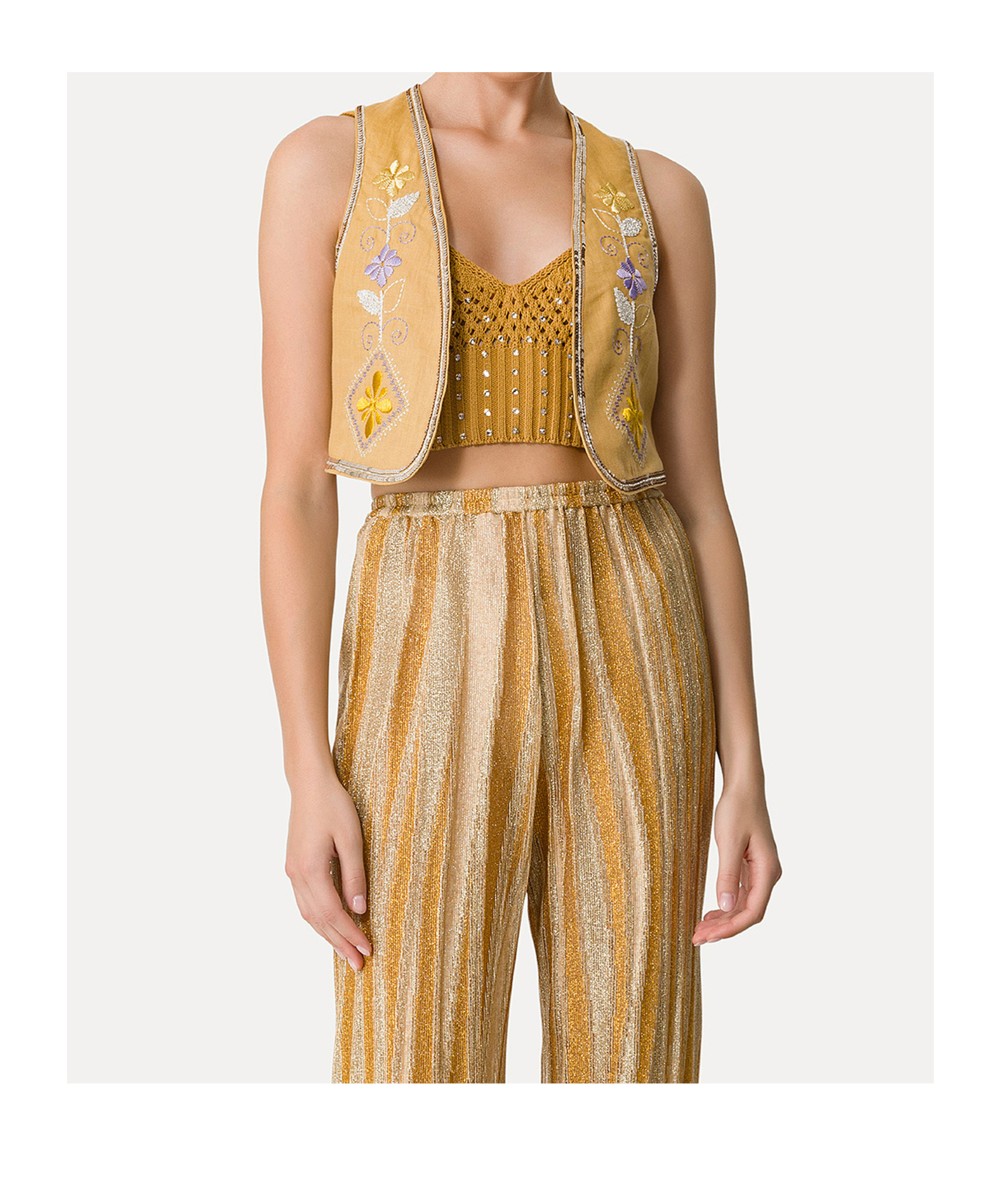 Forte Forte Linen Vest For Women With Oniric Blossom Embroidered Detailing In Grano
