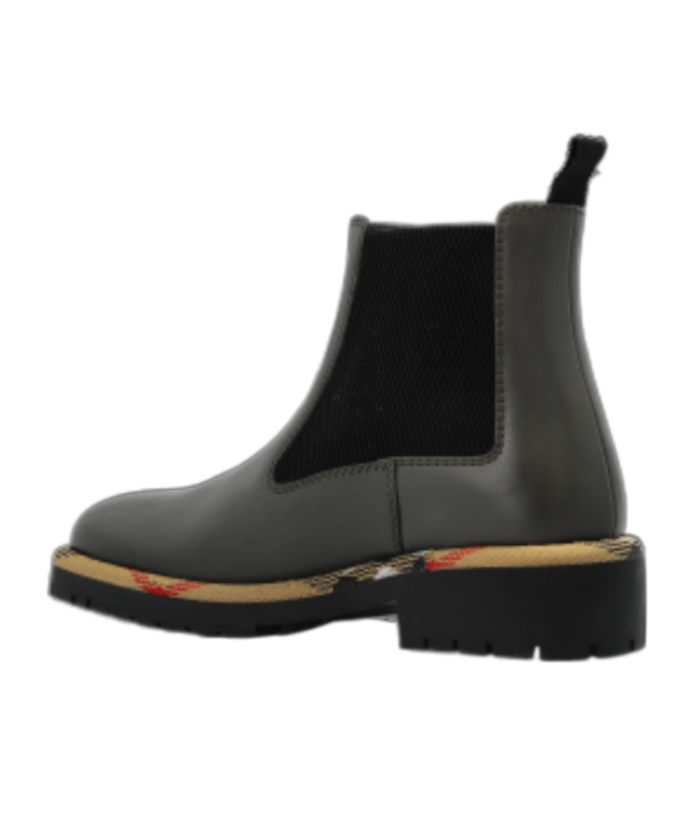 Burberry Checked-trim Ankle Boots In Black