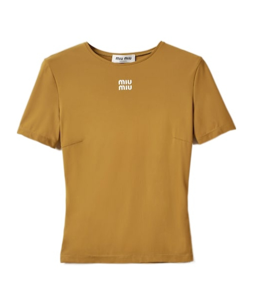 Miu Miu Logo-appliquéd T-shirt In Brown