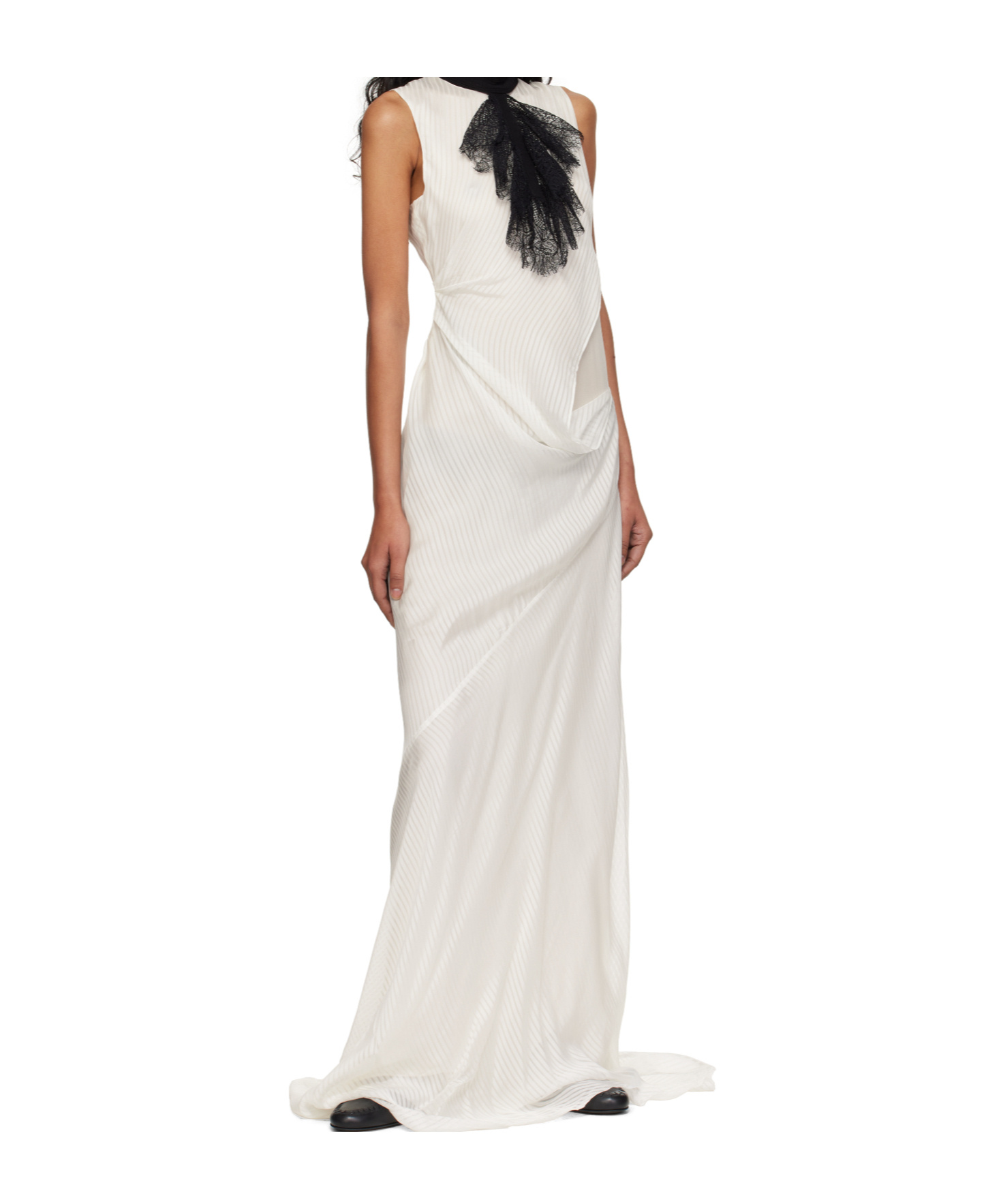Ann Demeulemeester Off-white Leah Long Asymmetric Sleeveless Maxi Dress In White