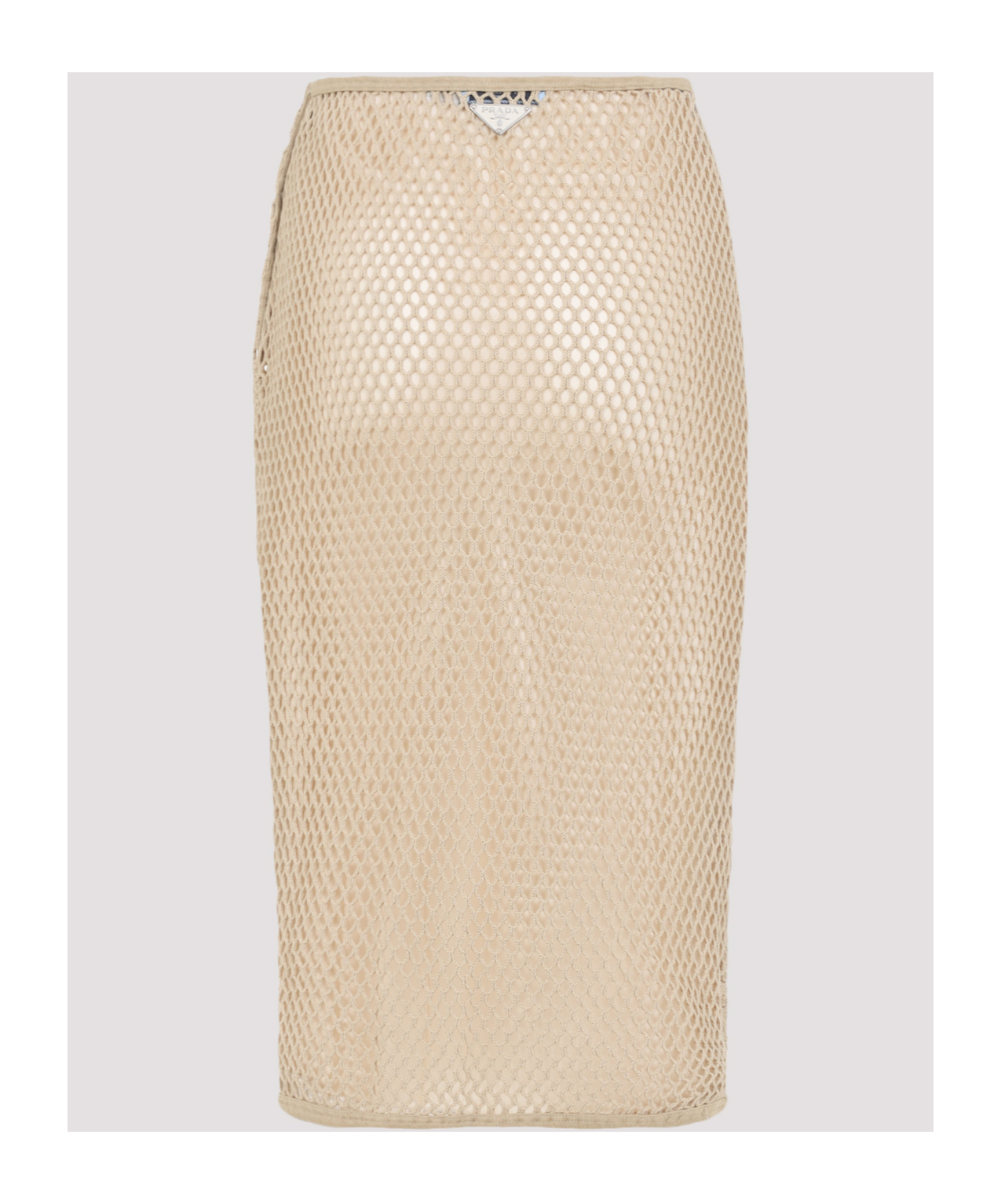 Prada Triangle Logo Mesh Pencil Skirt In Brown