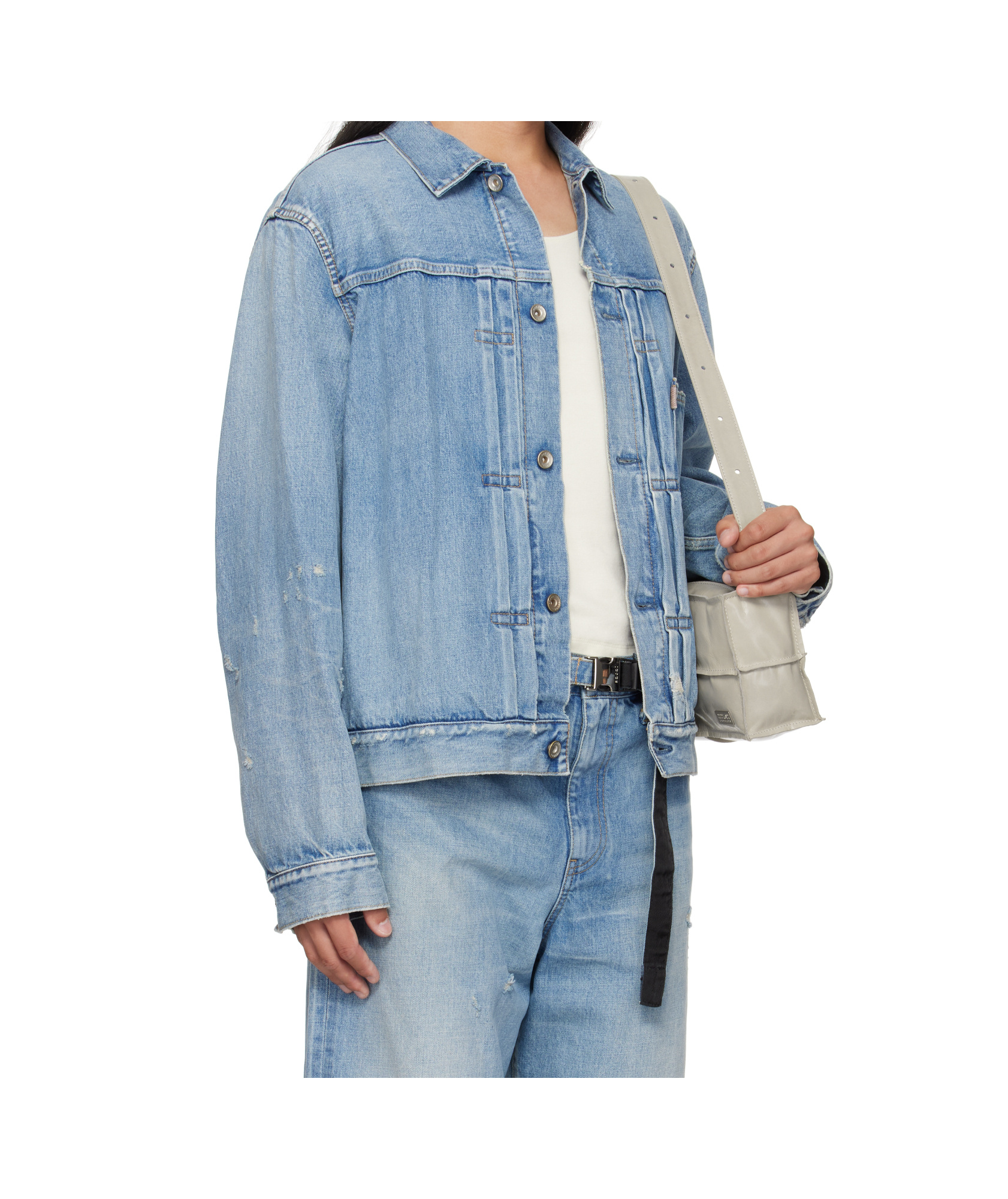Sacai Long-sleeved Denim Jacket In Blue
