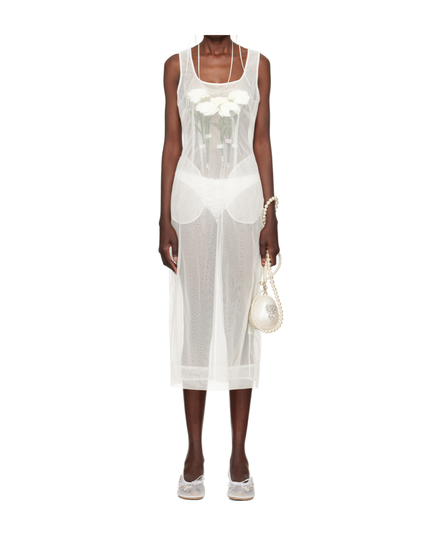 Simone Rocha Ssense Exclusive Bridal Capsule Carnation Dart Midi Dress In White