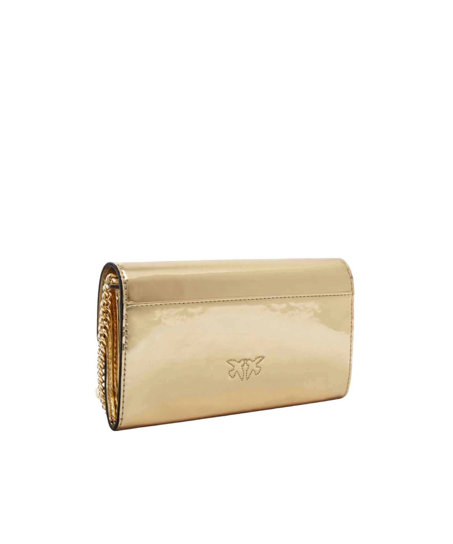 Shop Pinko Logo Plaque Metallic Wallet On Chain In Nude