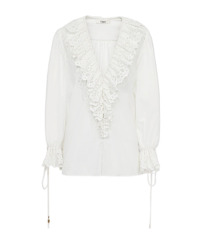 Chloé Chloe Broderie Anglaise Ruffled Cotton Blouse