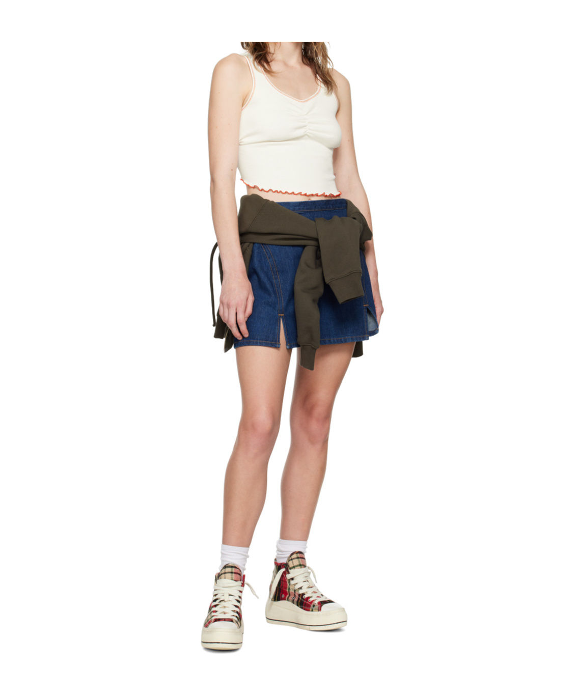 Re/done White Sporty Contrast Tank Top In White