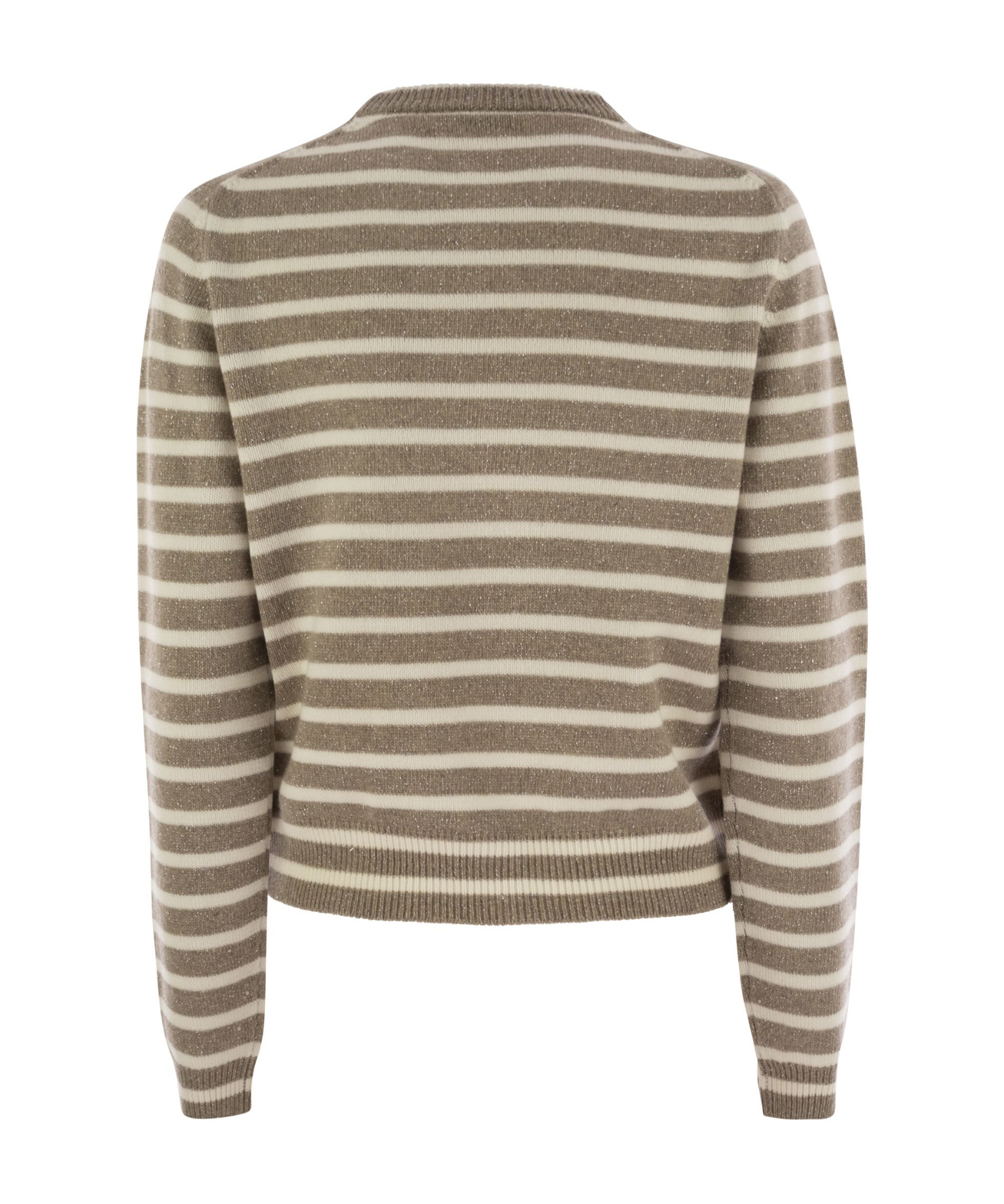 Brunello Cucinelli Striped Sequin-embellished Crewneck Jumper In Brown
