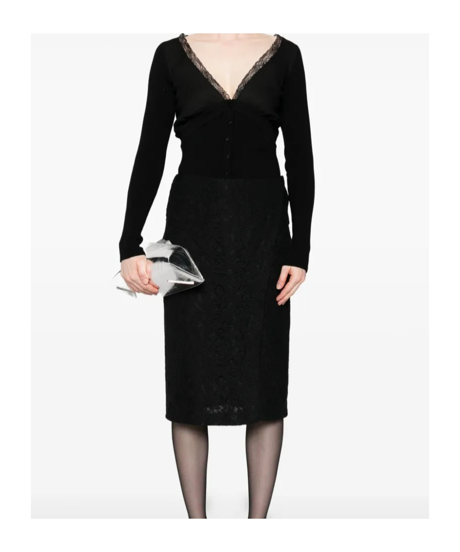 Blumarine Lace-floral Midi Skirt In Black