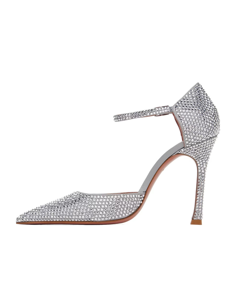 Amina Muaddi Pointed Shallow-mouthed High-heeled Shoes In Gray