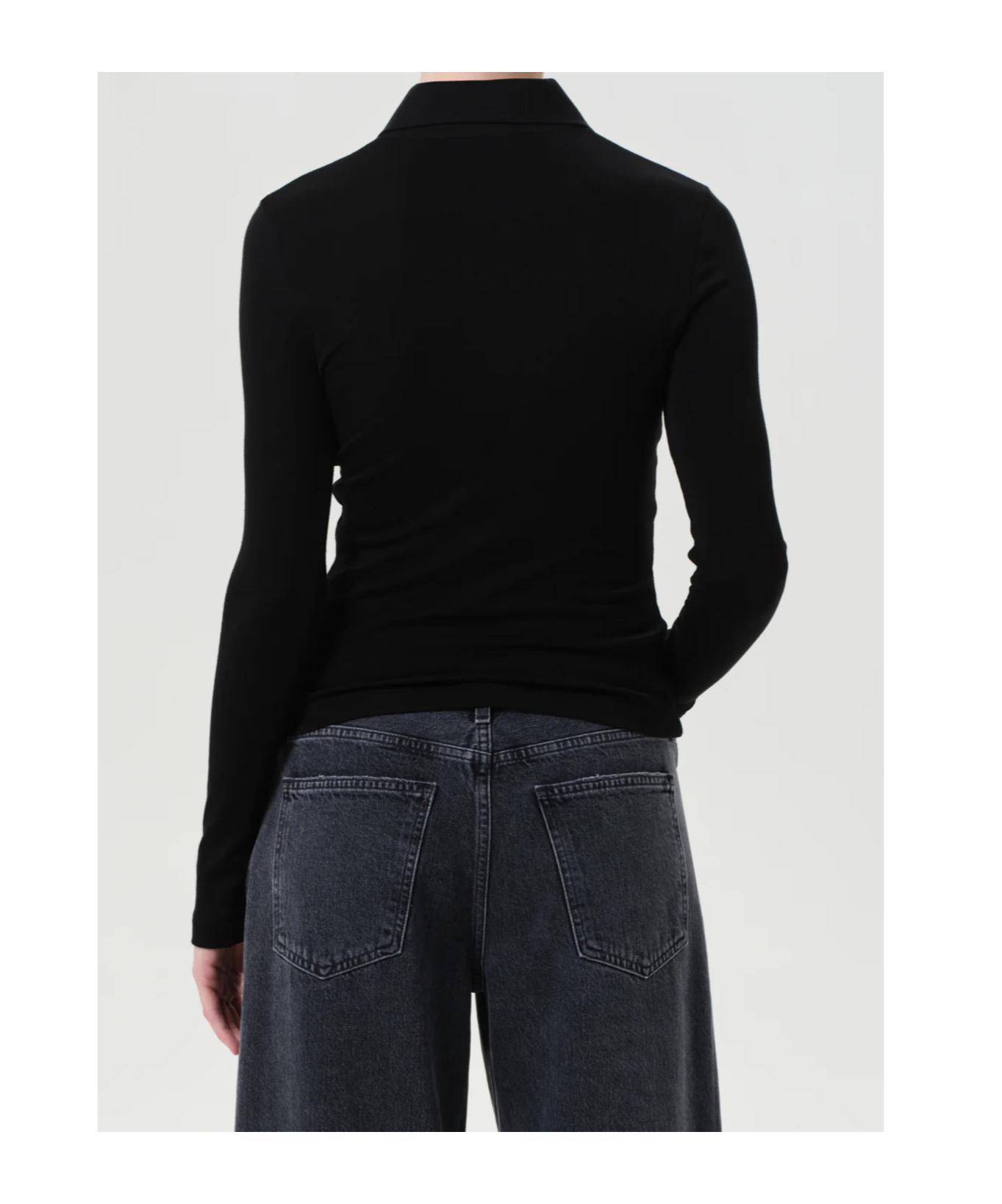 Agolde Button-down Long-sleeved Polo Shirt In Black