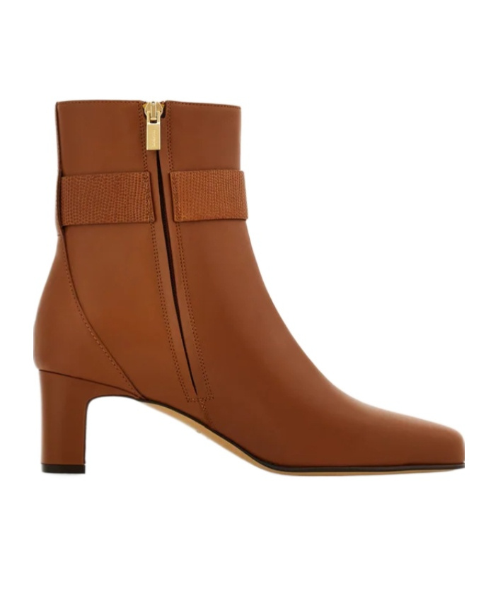 Ferragamo Gancini Ornament Mid Heel Ankle Boot In Orange