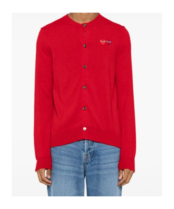 Comme Des Garçons Play Crewneck Knitted Cardigan In Multi