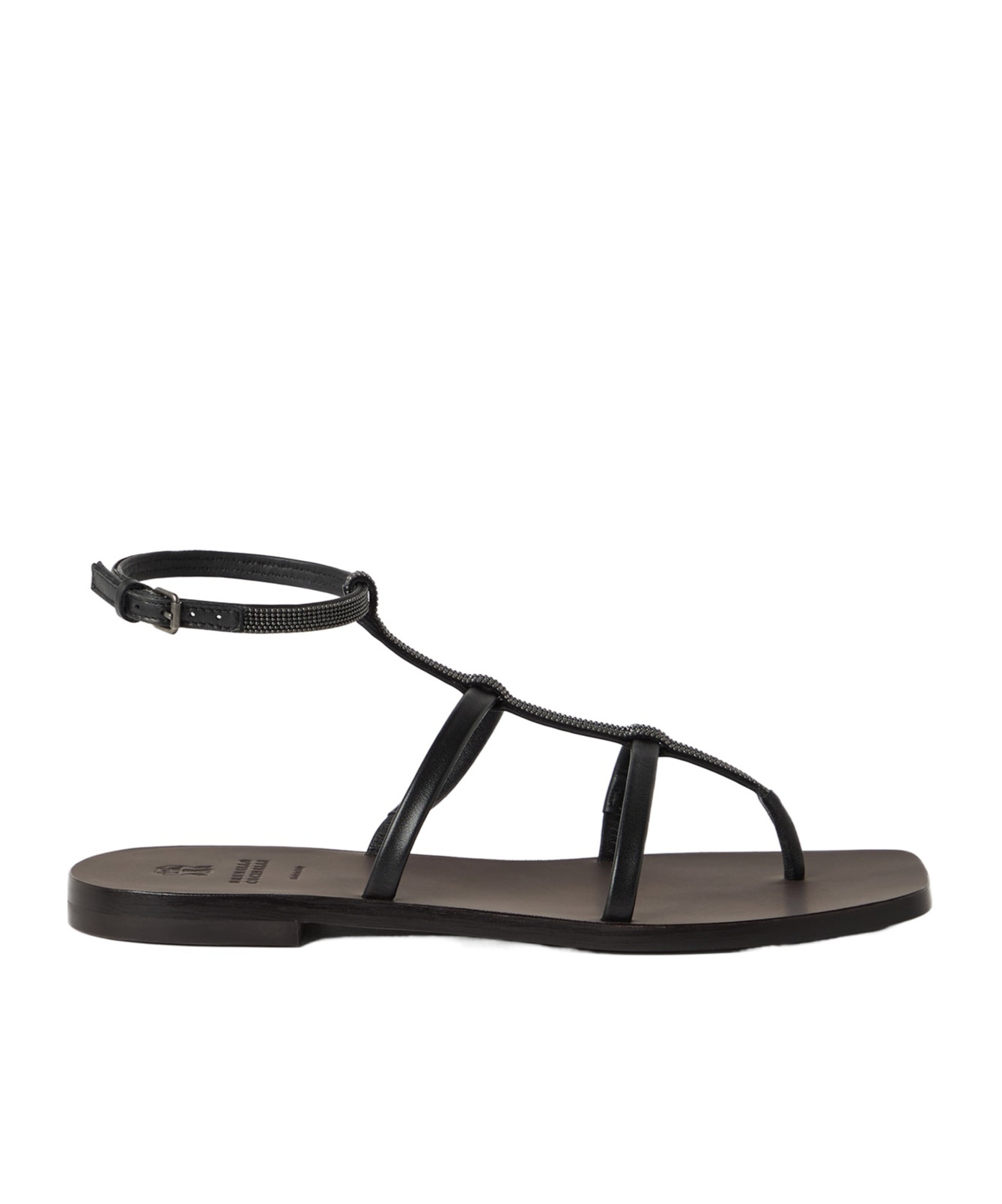Brunello Cucinelli Square-headed Flat Sandals In Black
