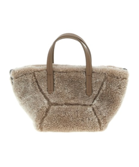 Brunello Cucinelli Shearling Leather Tote Bag In Gray