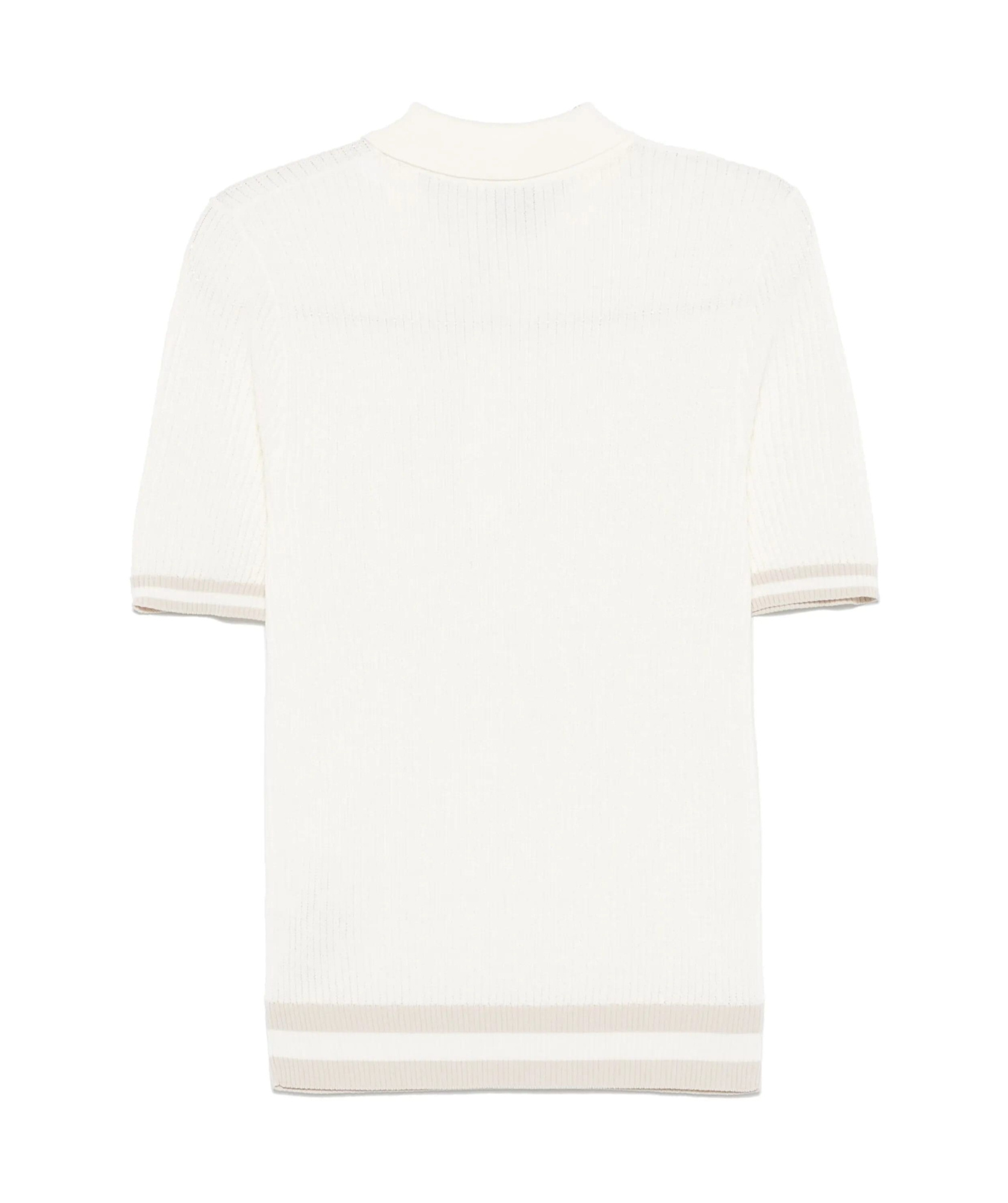 Shop Eleventy Ribbed Knit Polo Shirt In White