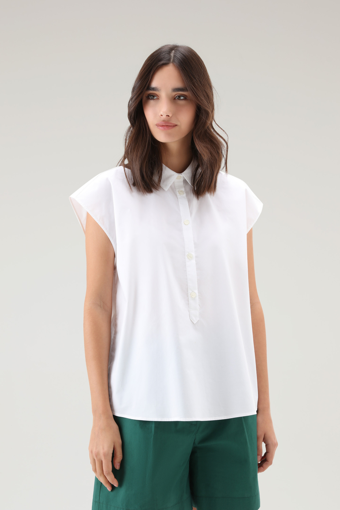 Woolrich Cap-sleeve Cotton Shirt In White