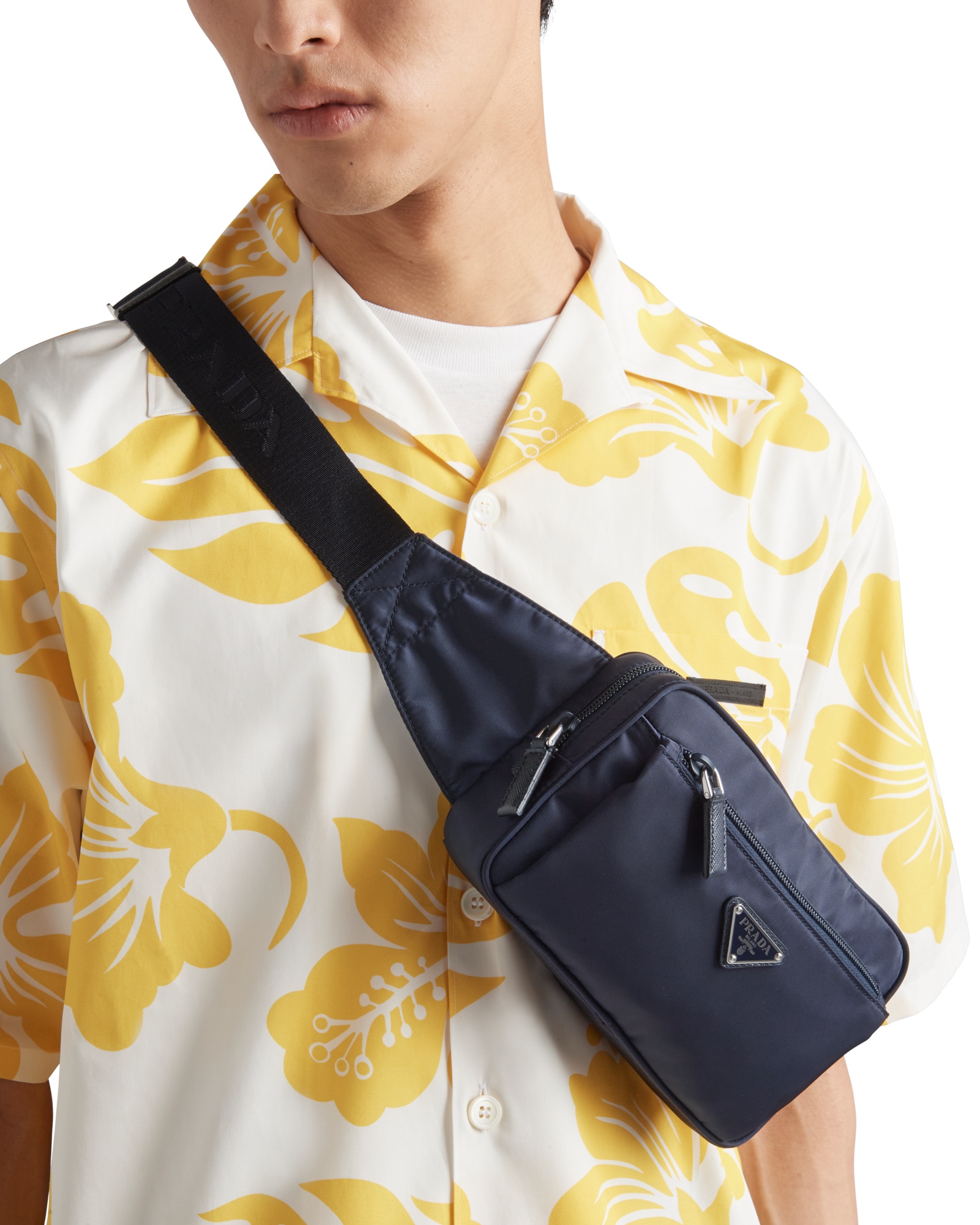 Prada Re-nylon And Saffiano Leather Belt Bag In Black