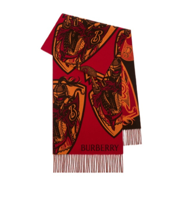 Burberry Charging Knight Wool Cashmere Scarf In Orange