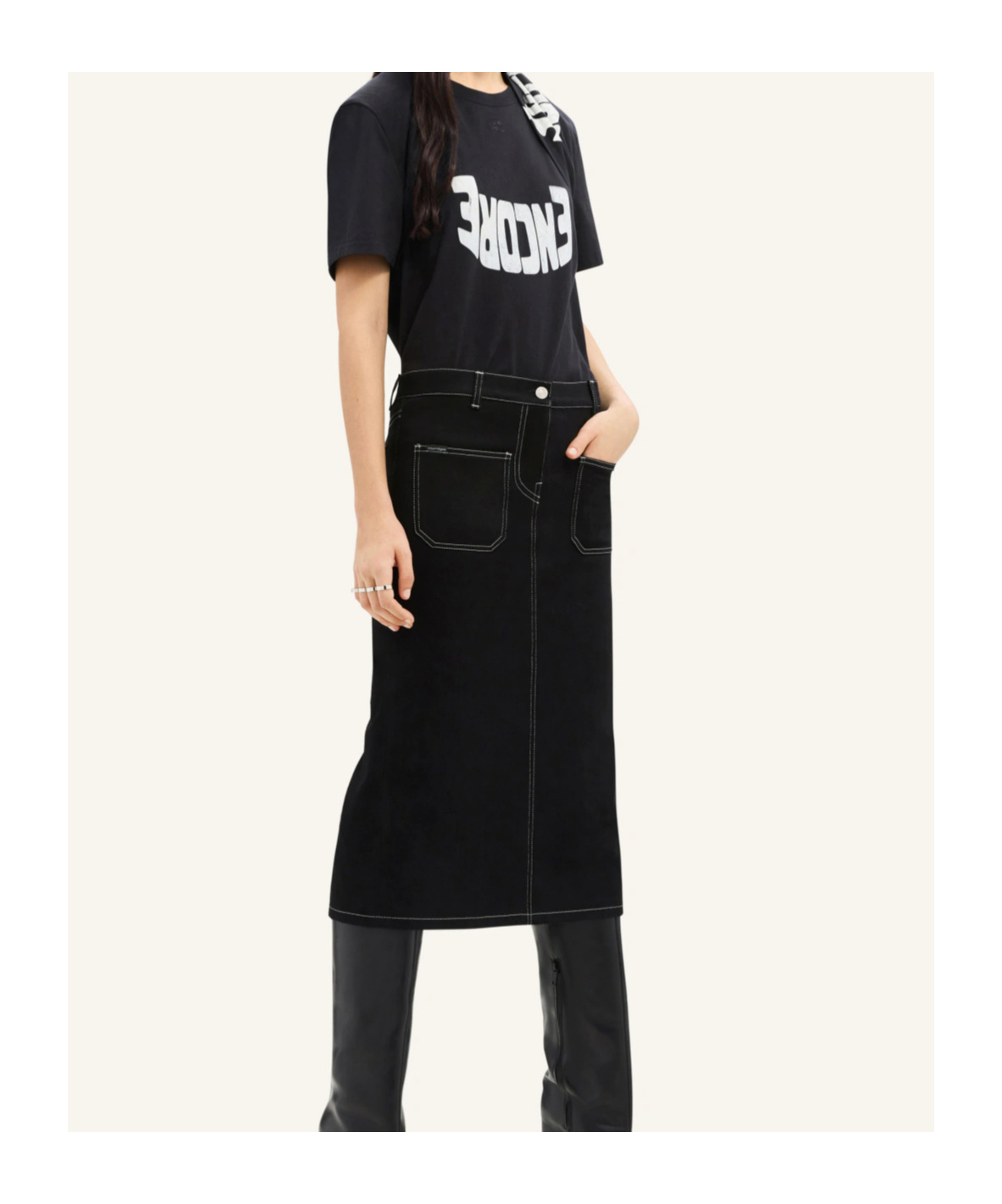 Courrèges Denim Midi Skirt In Black