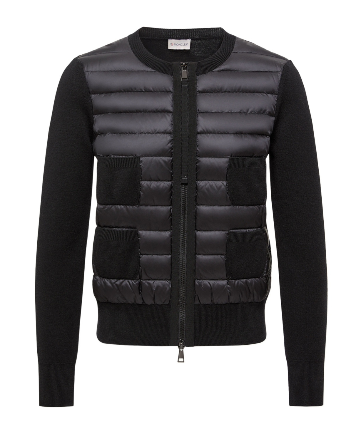 Moncler Wool Padded Cardigan With Zip Clothing In Black