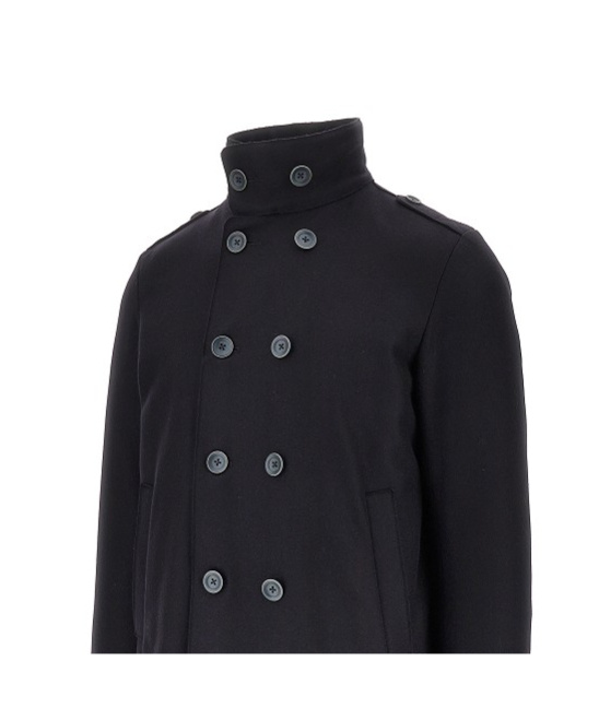 Herno Military Inspired Short Peacoat In Black