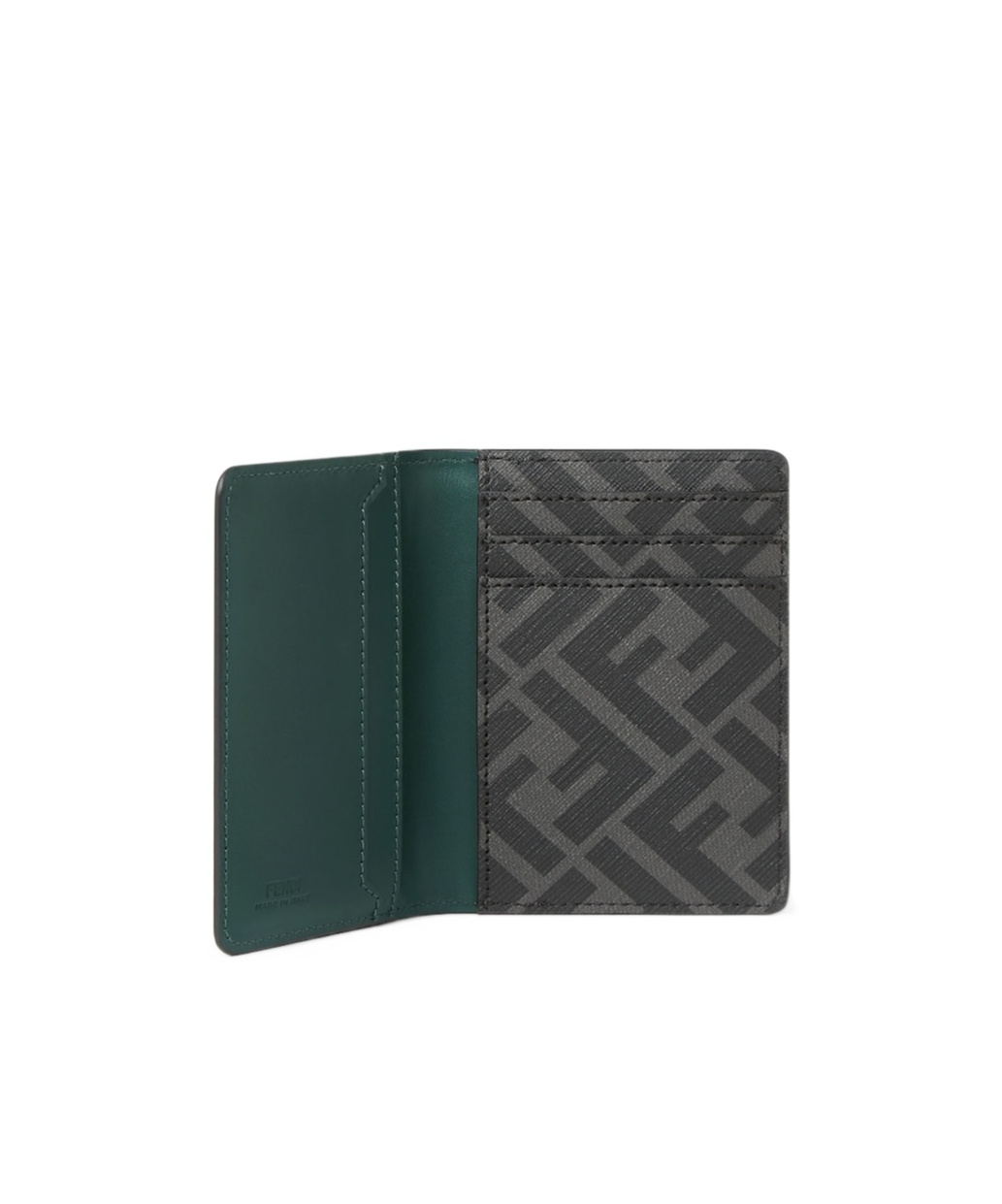 Fendi Green Leather And Black Ff Canvas Card Holder In Green