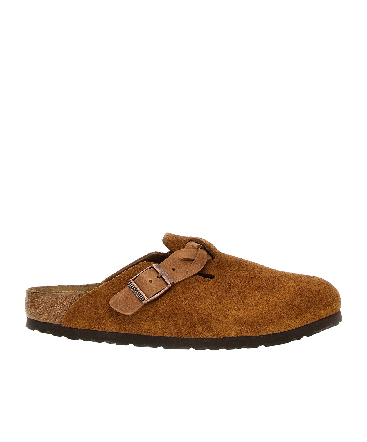 Birkenstock Round Toe Buckle-detailing Suede Mules In Brown