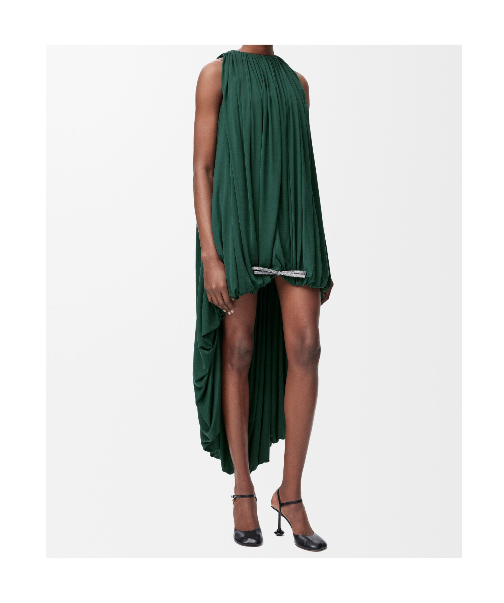 Loewe Silk High-low Midi Dress In Green