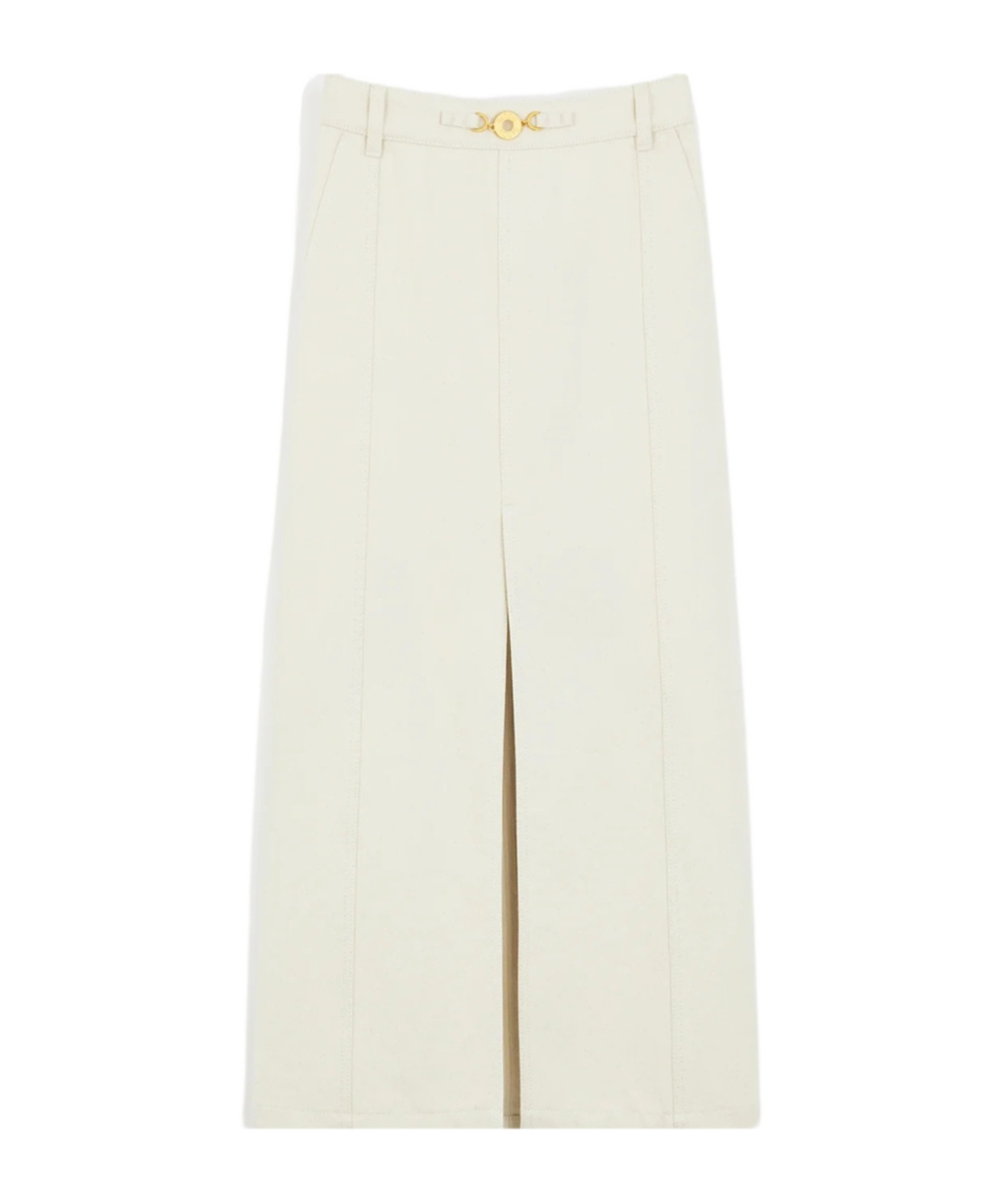 Patou High Waist Denim Skirt With Slits In White