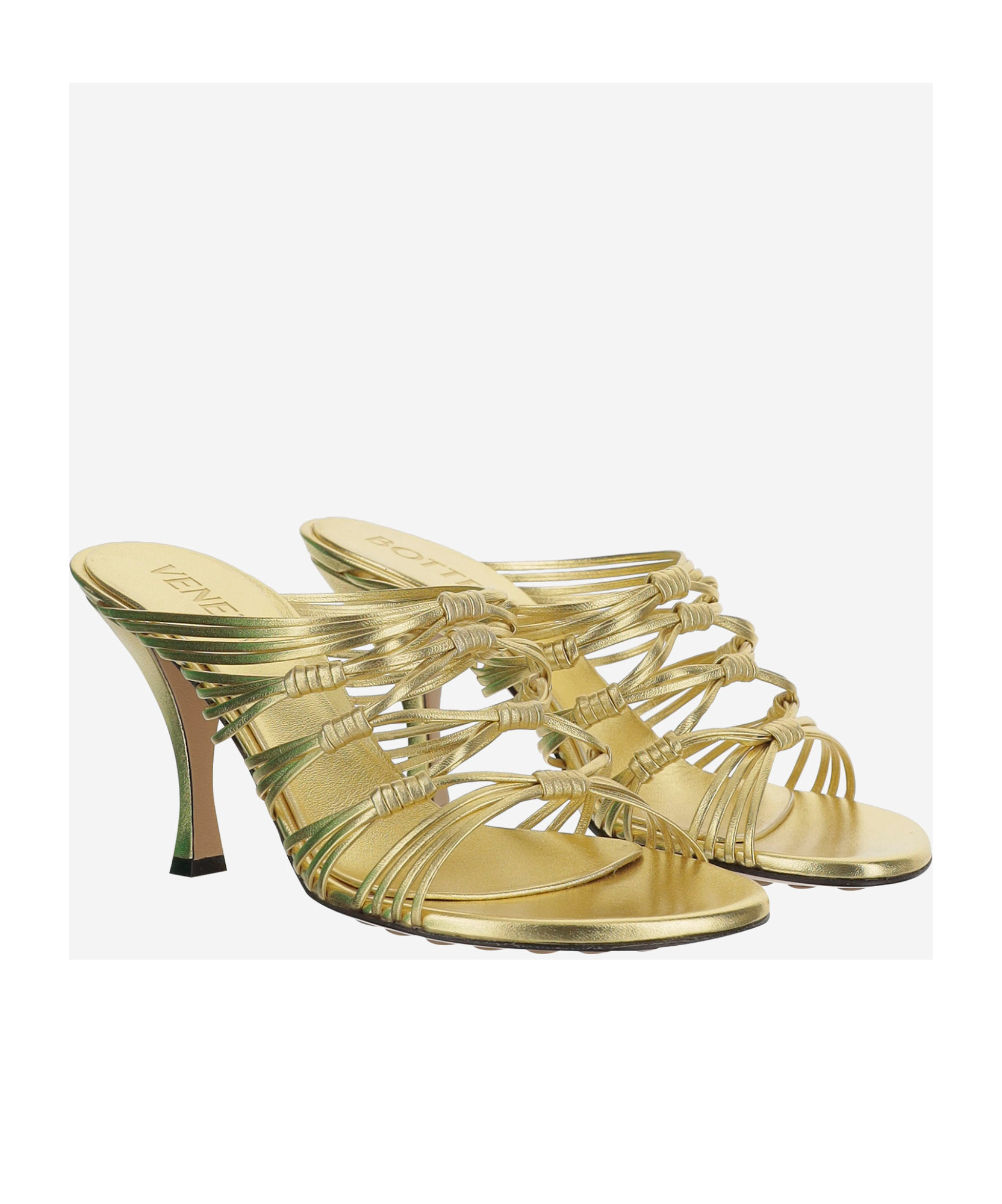 Bottega Veneta Blink Strappy Metallic Leather Mule Sandals In Nude