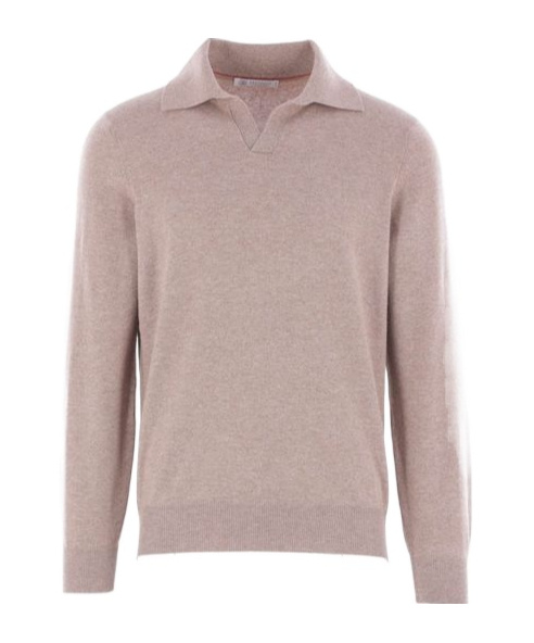 Brunello Cucinelli Relaxed Fit Pullover With Classic Collar In Neutral