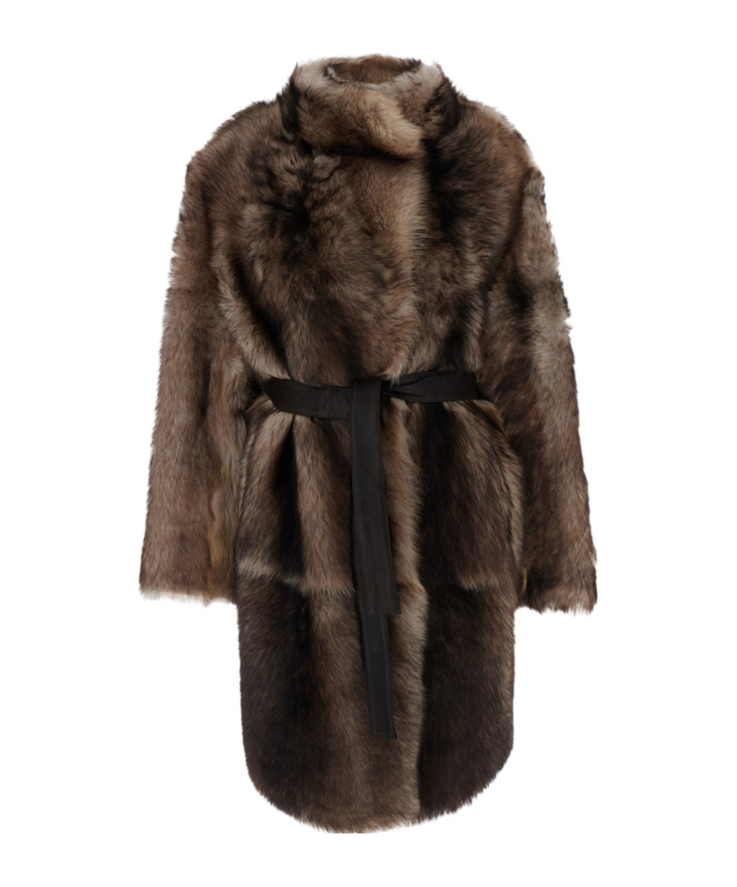 Yves Salomon Brown Shearling Coat With High Neck And Front Belt Closure In Fur Woman In Brown