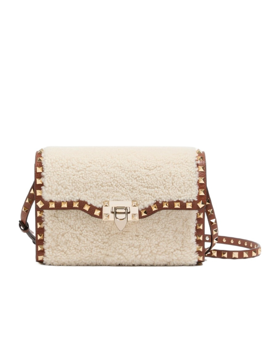 Valentino Garavani Small Wool Shoulder Bag In Nude
