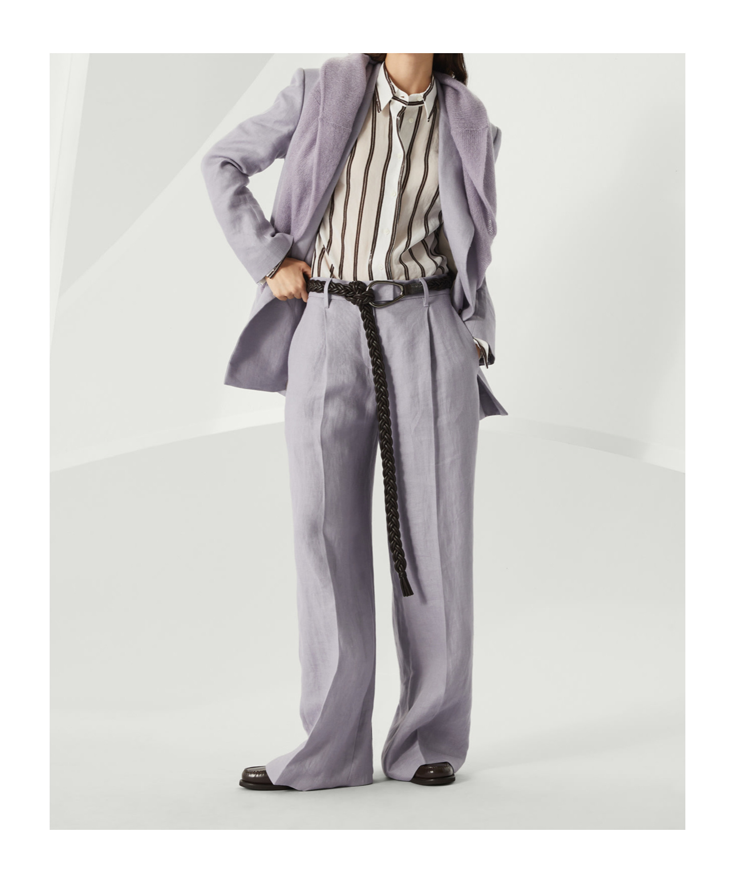 Brunello Cucinelli Sequined Stripe Button Down Gauze Blouse In Gray