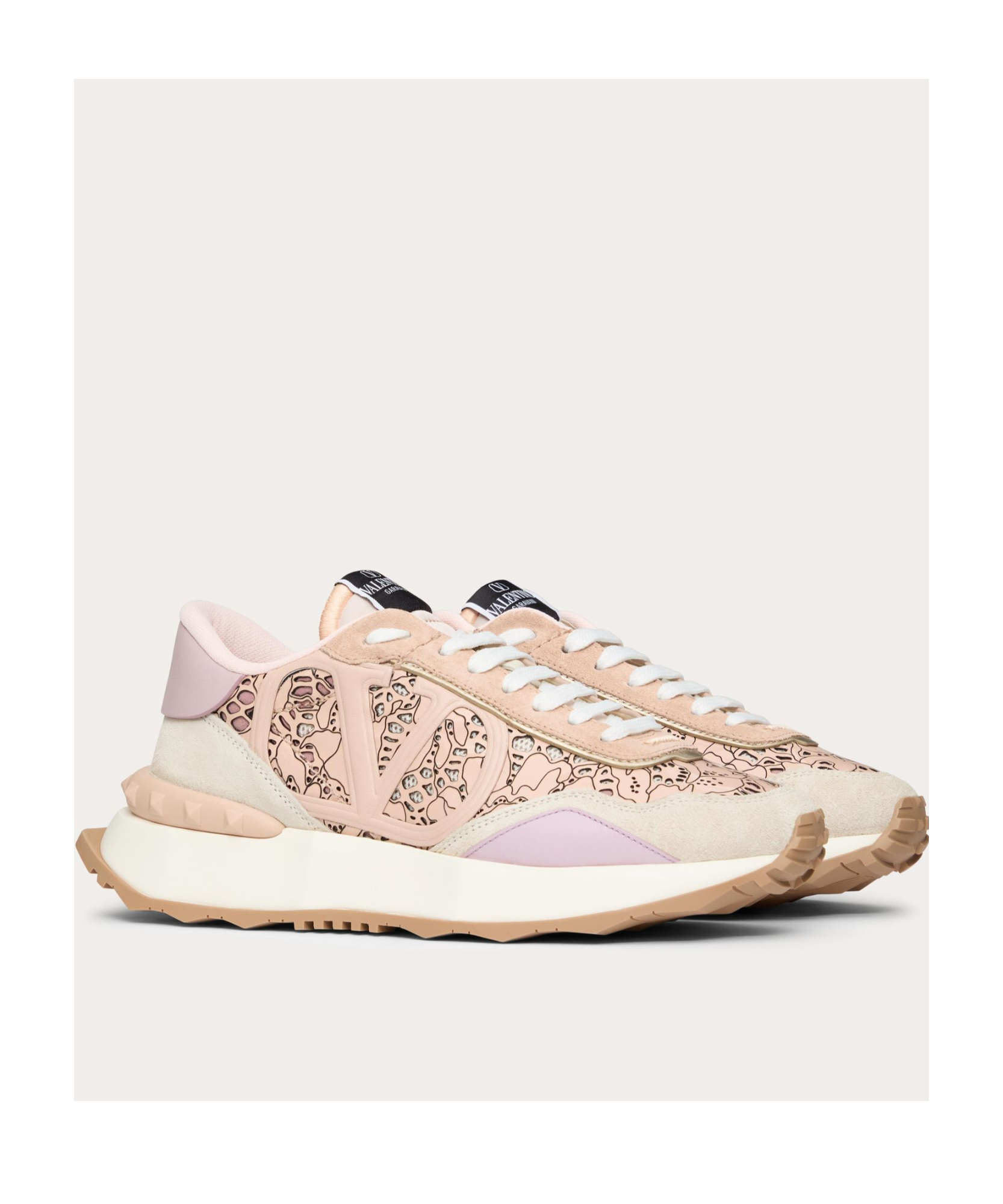 Valentino Garavani Rockstud Lace-up Sneakers In Nude